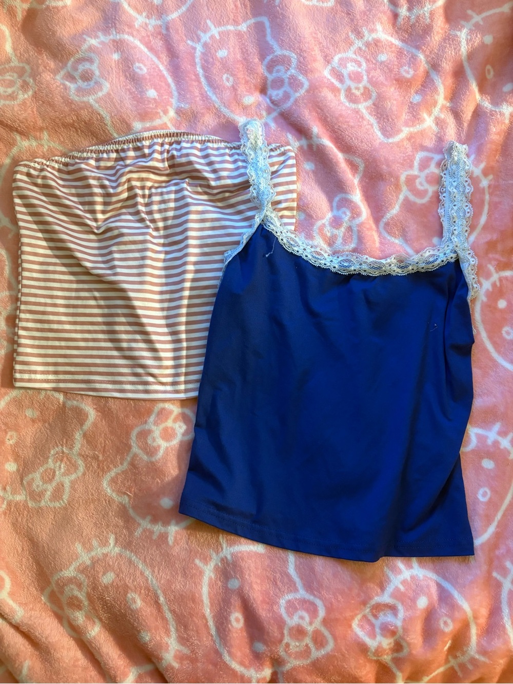 Blue tank top and pink striped tube top bundle
